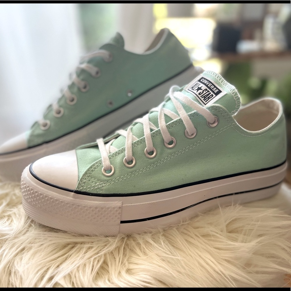 Lift Converse MINT Green Sea foam PLATFORM low top sneakers NEW🌟 US Size 9